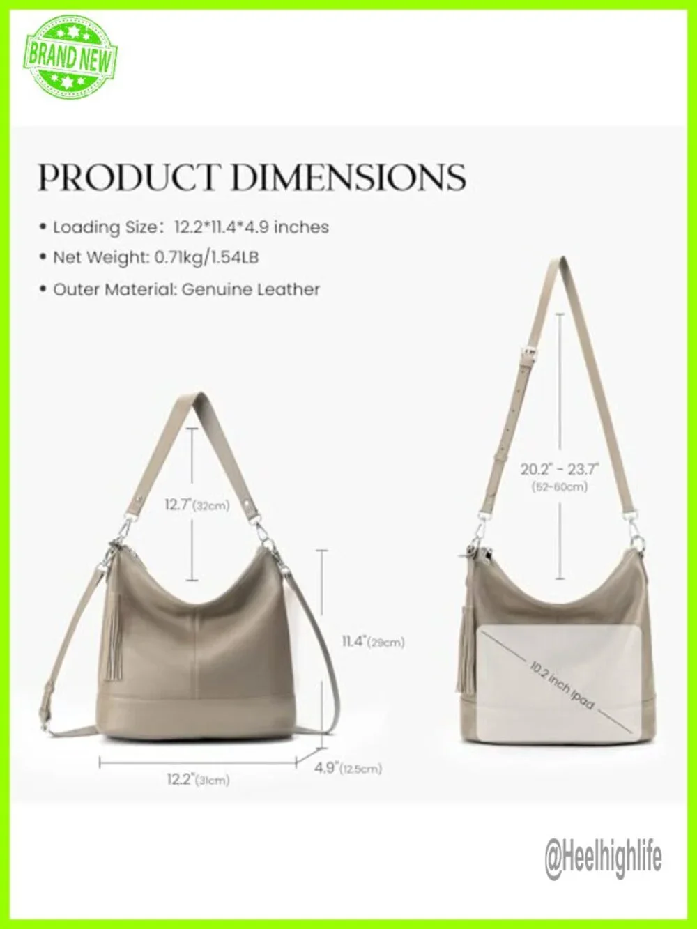 Genuine Leather Hobo Crossbody Bag with Fringe, Two Removable Straps
